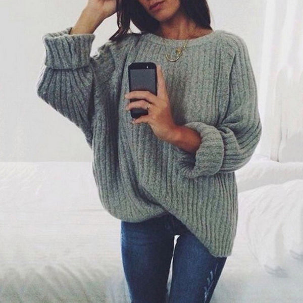 LASPERAL Women Solid O Neck Knitted Sweater 2019 Autumn Winter Fashion Female Pullover Sweaters Ladies Loose Knitwear Dropship