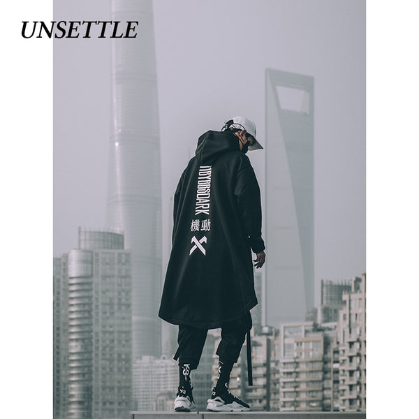 UNSETTLE japanese sweatshirt Mens Oversize Hoodies  Long Fleece Cloak Hip Hop Outwear Streetwear Coat Harajuku Style  Male Tops