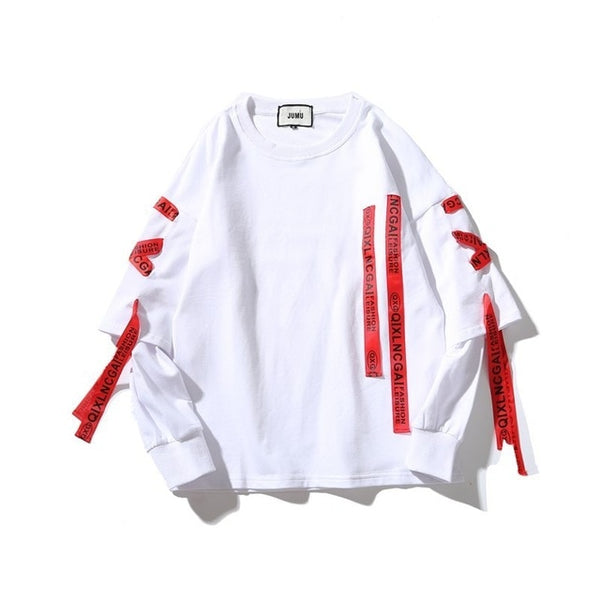 Yellow And Red Ribbons Tag Hoodies Sweatshirts White For Men Letter Off Male Black Casual Hip Hop Sport Boy Men's Top Pullover