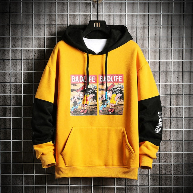 SingleRoad Men's Hoodies Men Winter Fleece Harajuku Japanese Streetwear Hip Hop Sweatshirt Male Sweatshirts Yellow Hoodie Men