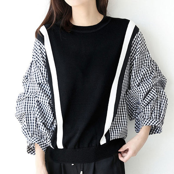 Spring Long Sleeve Women Blouse 2020 Korean Fashion Plaid Patchwork Shirts Office Ladies Loose Causal Pullover Female Tops